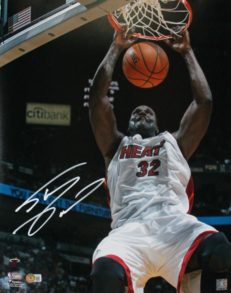 Shaquille O'Neal Autographed Miami Heat 16x20 Dunk FP Photo-Beckett W  Hologram *White
