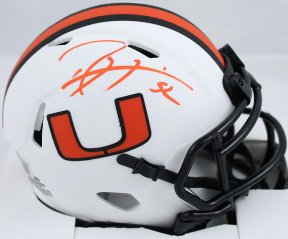 Ray Lewis Autographed Miami Hurricanes Lunar Speed Mini Helmet-Beckett W Hologram *Orange Image 1