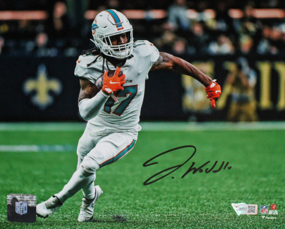 Autographed Miami Dolphins Jaylen Waddle Fanatics Authentic 16'' x 20''  White Jersey Running Photograph