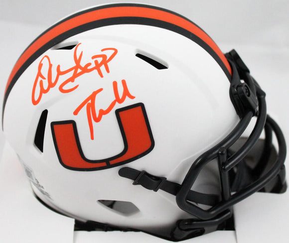 Warren Sapp Autographed Miami Hurricanes Lunar Speed Mini Helmet w/The U-Beckett W Hologram *Orange Image 1