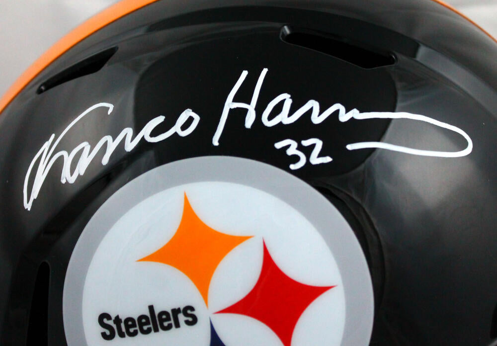 Franco Harris Autographed Pittsburgh Steelers Black Replica Speed Helmet with Last to Wear 32