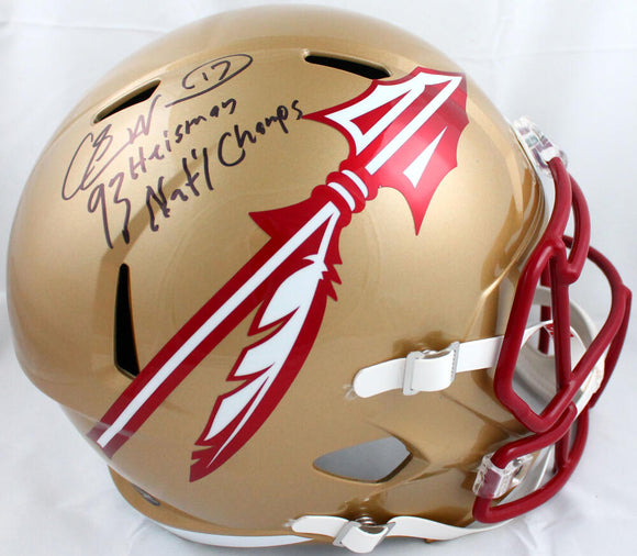 Charlie Ward Autographed FSU Seminoles F/S Speed Helmet W/Heisman Natl Champs-Prova*Black Image 1