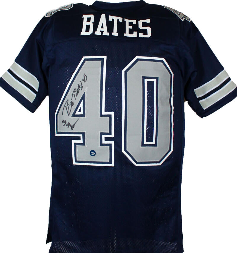 The Jersey Source Bill Bates Autographed Blue Pro Style Jersey w/3x SB Champ-Prova *Black