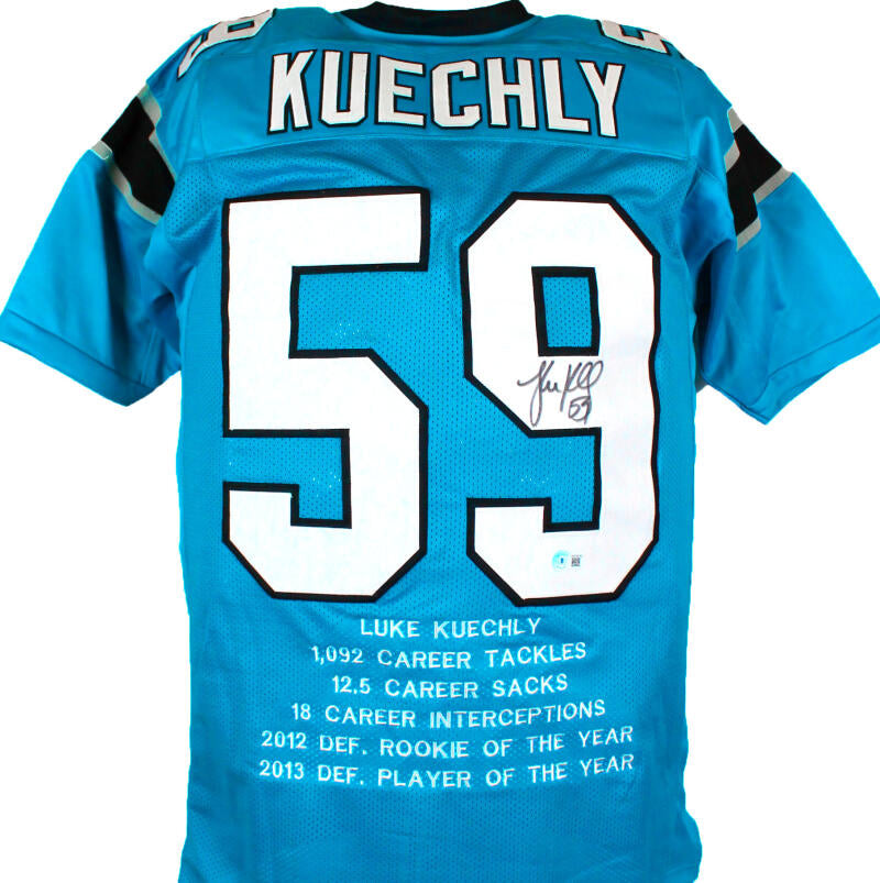 The Jersey Source Luke Kuechly Autographed Light Blue Pro Style Stat Jersey-Beckett W Hologram *Black