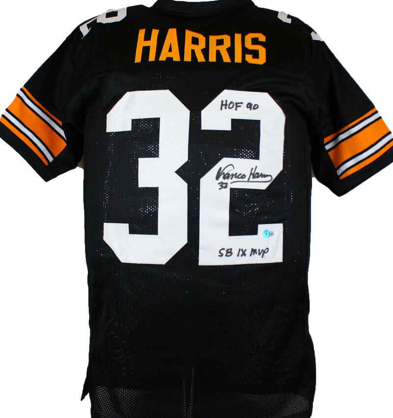 Franco Harris Autographed/Signed Pro Style Black XL Jersey Beckett