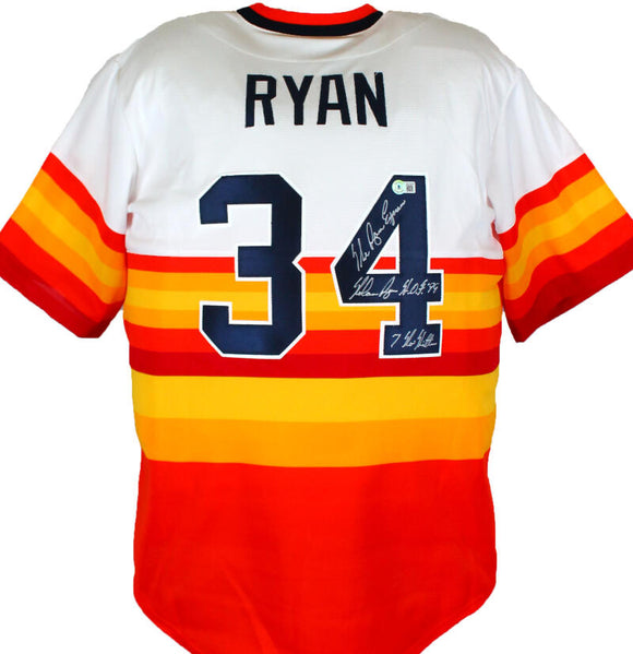Nolan Ryan Autographed Astros Nike Rainbow Jersey w/ 3 Insc.-Beckett Hologram *Silver Image 1