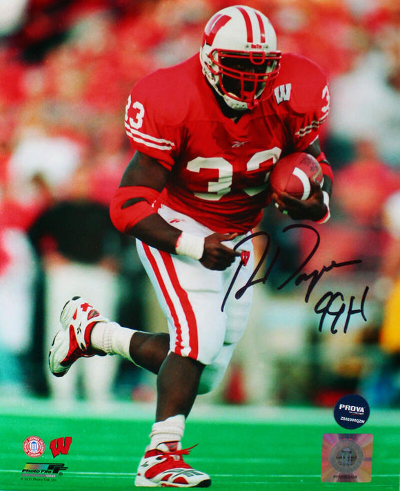 Ron Dayne Autographed Wisconsin Badgers 8x10 Running Photo w/99H-Prova *Silver Image 1