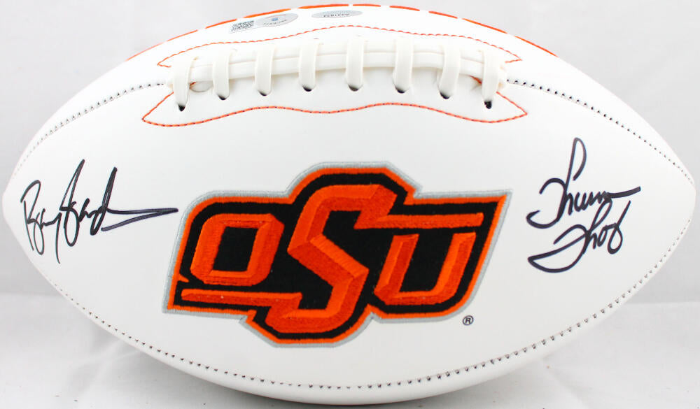 Barry Sanders Thurman Thomas Autographed Oklahoma State Logo