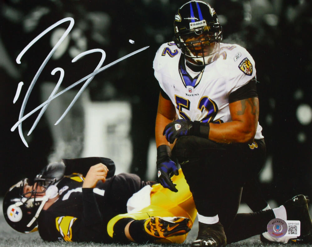 Ray Lewis Signed Baltimore Ravens 8x10 Over Roethlisberger Photo- Beck –  The Jersey Source