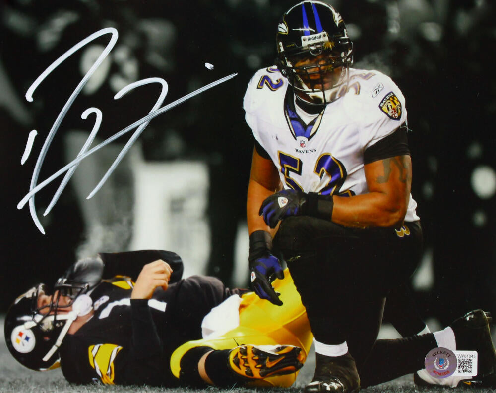 Ray Lewis Signed Ravens 8x10 In Purple Jersey PF Photo- Beckett Auth *White