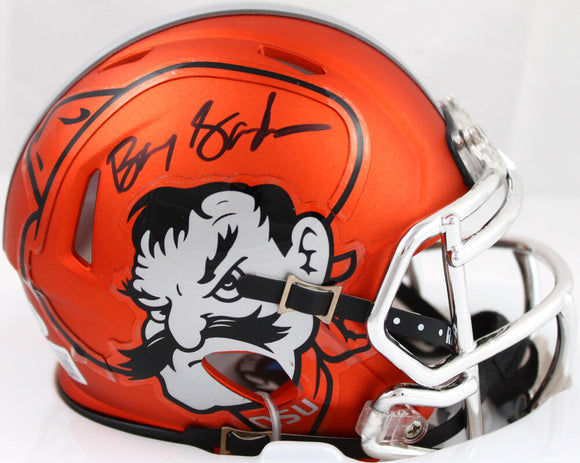 Barry Sanders Autographed Oklahoma State Cowboys 'Pistol Pete' Mini Helmet-Beckett Hologram *Black Image 1