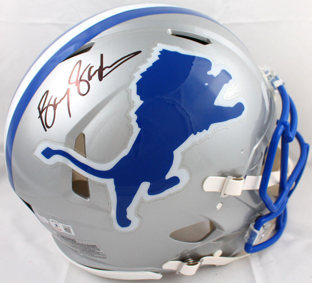 Barry Sanders Autographed Hand Signed Riddell Detroit Lions Throwback