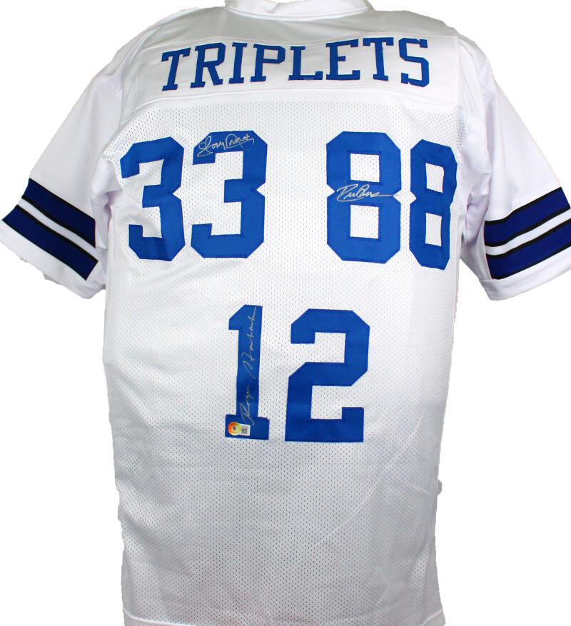 The Jersey Source Roger Staubach Drew Pearson Tony Dorsett Autographed White Pro Style Jersey-Beckett W Hologram *Silver