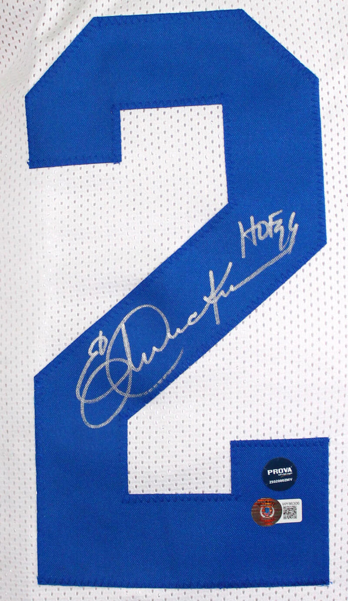 The Jersey Source Eric Dickerson Autographed White Pro Style Stat Jersey w/ HOF - Beckett W Hologram *Silver