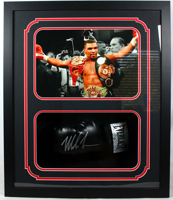 Mike Tyson Autographed Shadow Box Black Everlast Boxing Glove 1-Fiterman Holo *Silver *L Image 1