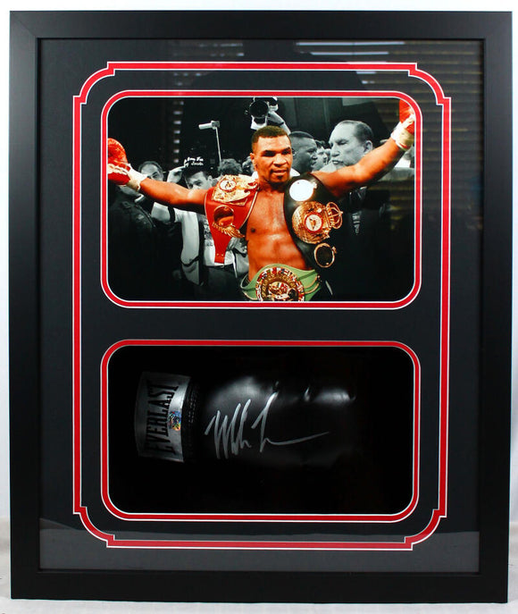 Mike Tyson Autographed Shadow Box Black Everlast Boxing Glove 2-Fiterman Holo *Silver *R Image 1