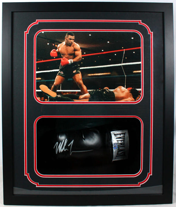 Mike Tyson Autographed Shadow Box Black Everlast Boxing Glove 5-Fiterman Holo *Silver *L Image 1