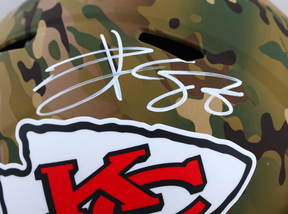 Travis Kelce Autographed Kansas City Chiefs F/S Camo Speed Helmet- Bec –  The Jersey Source