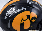 AJ Epenesa Autographed Iowa Hawkeyes Speed Mini Helmet w/Fight for Iowa-Beckett W Hologram *Silver Image 2