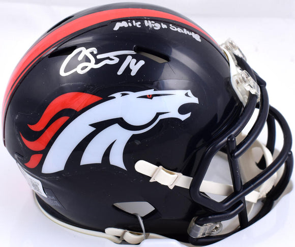 Courtland Sutton Autographed Denver Broncos Speed Mini Helmet w/Mile High Salute- Beckett W Hologram *Silver Image 1