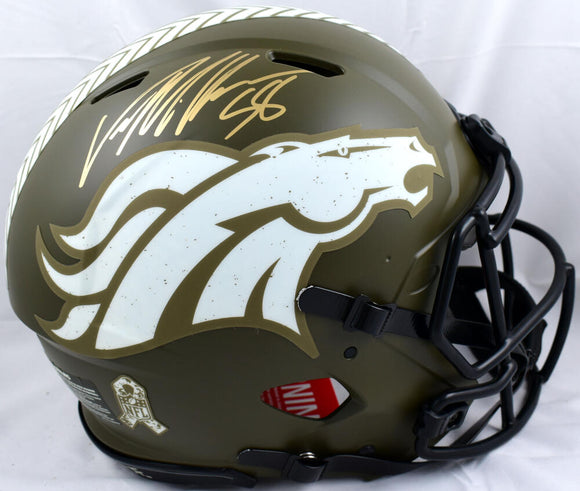 Von Miller Autographed Denver Broncos F/S Salute To Service Speed Authentic Helmet-Beckett W Hologram *Gold Image 1