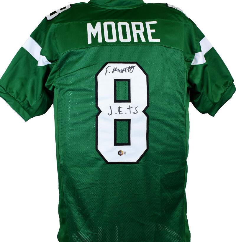 Elijah Moore Autographed Green Pro Style Jersey w/J.E.T.S *Smear - Beckett  W Hologram *Black