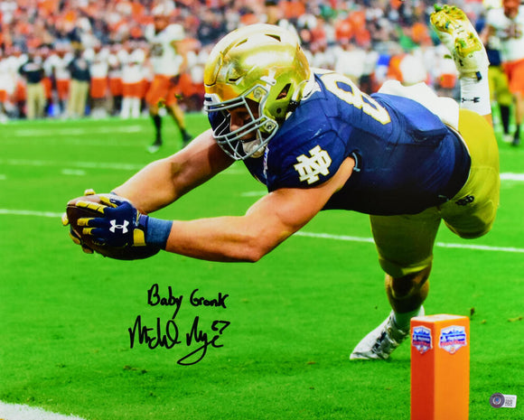 Michael Mayer Autographed Notre Dame 16x20 Stretch Photo w/Baby Gronk- Beckett W Hologram *Black Image 1