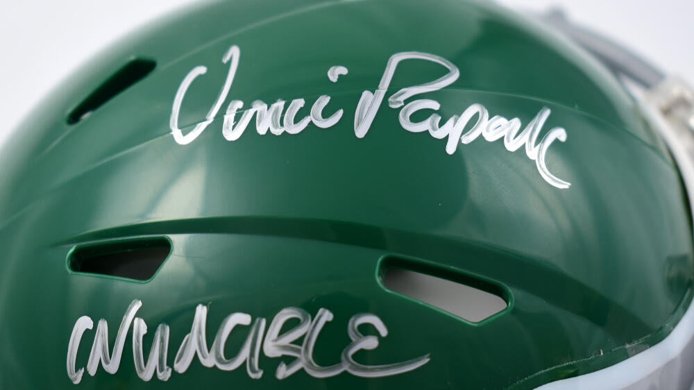 Vince Papale Signed Philadelphia Eagles FLASH Riddell Speed Mini Helmet w/ Invincible - Schwartz Authenticated