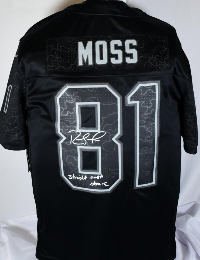 Randy Moss HOF Autographed Reebok Football Jersey Patriots STAINED