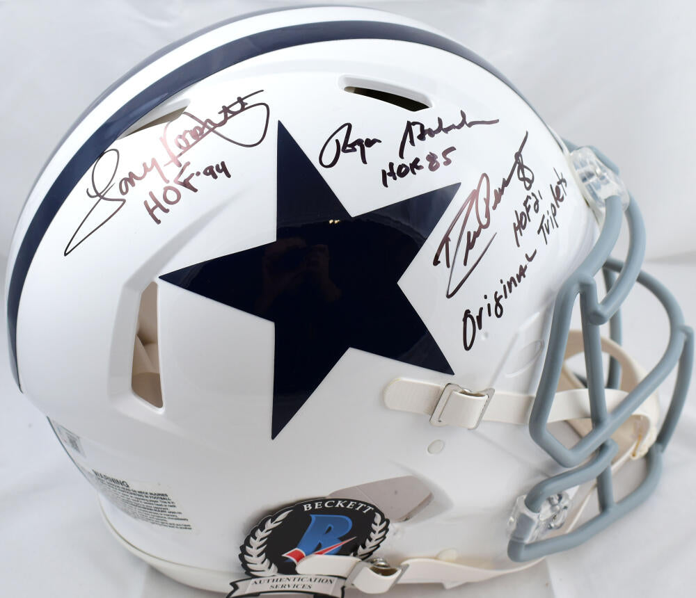 Drew Pearson/Roger Staubach/Tony Dorsett Signed Cowboys F/S 60-63 Spee –  The Jersey Source