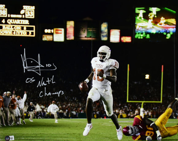Vince Young Autographed Texas Longhorns 16x20 Photo TD Run w/Natl Champs- Beckett W Hologram *Silver Image 1