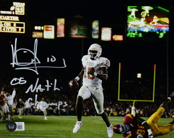 Vince Young Autographed Texas Longhorns 8x10 Photo TD Run w/Natl Champs- Beckett W Hologram *Silver Image 1