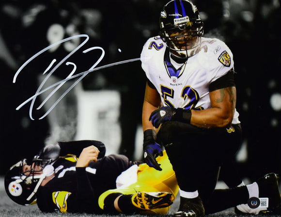 Ray Lewis Signed Baltimore Ravens 11x14 Over Roethlisberger Photo-Beckett W Hologram *White Image 1