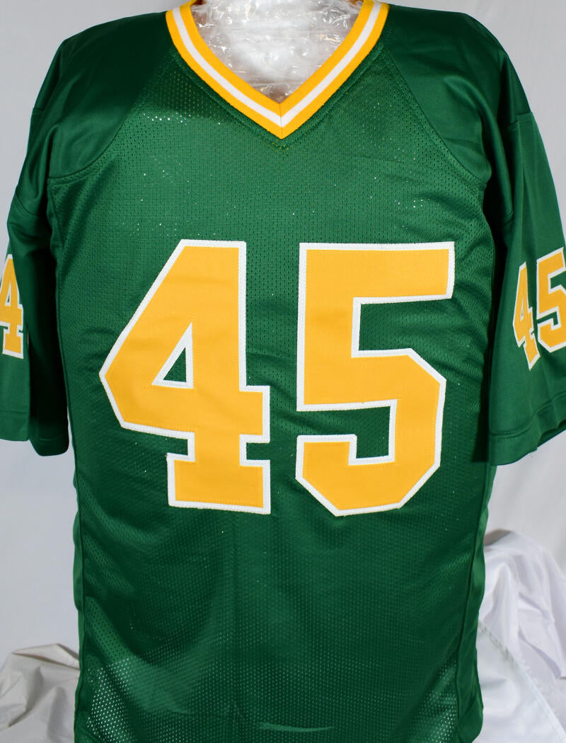 Rudy Ruettiger Autographed Green College Style Jersey w/Play Like a Champ-  Beckett W Hologram *Black