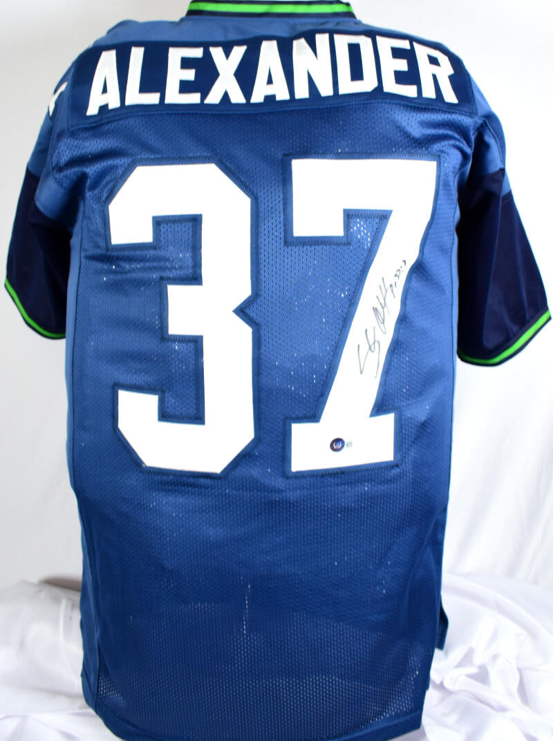 Shaun Alexander Autographed Blue Pro Style Jersey - Beckett W Hologram  *Black