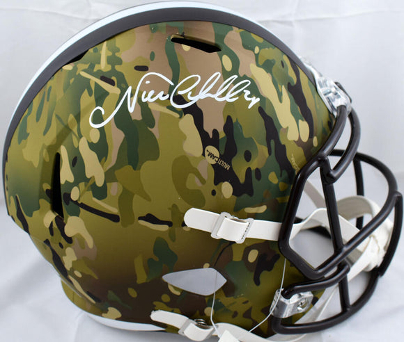 Nick Chubb Autographed Cleveland Browns F/S Camo Speed Helmet - Beckett W Hologram *White Image 1