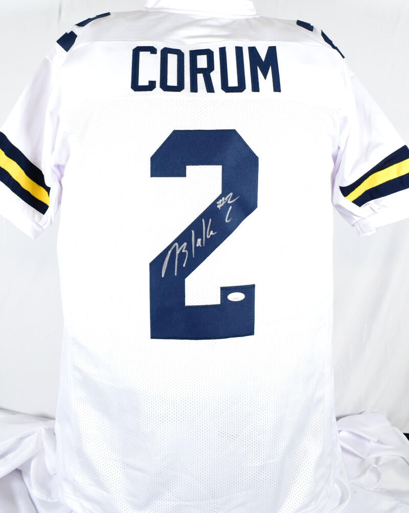 Press Pass Collectibles Michigan Blake Corum Authentic Signed Navy Blue Pro Style Jersey BAS Witnessed