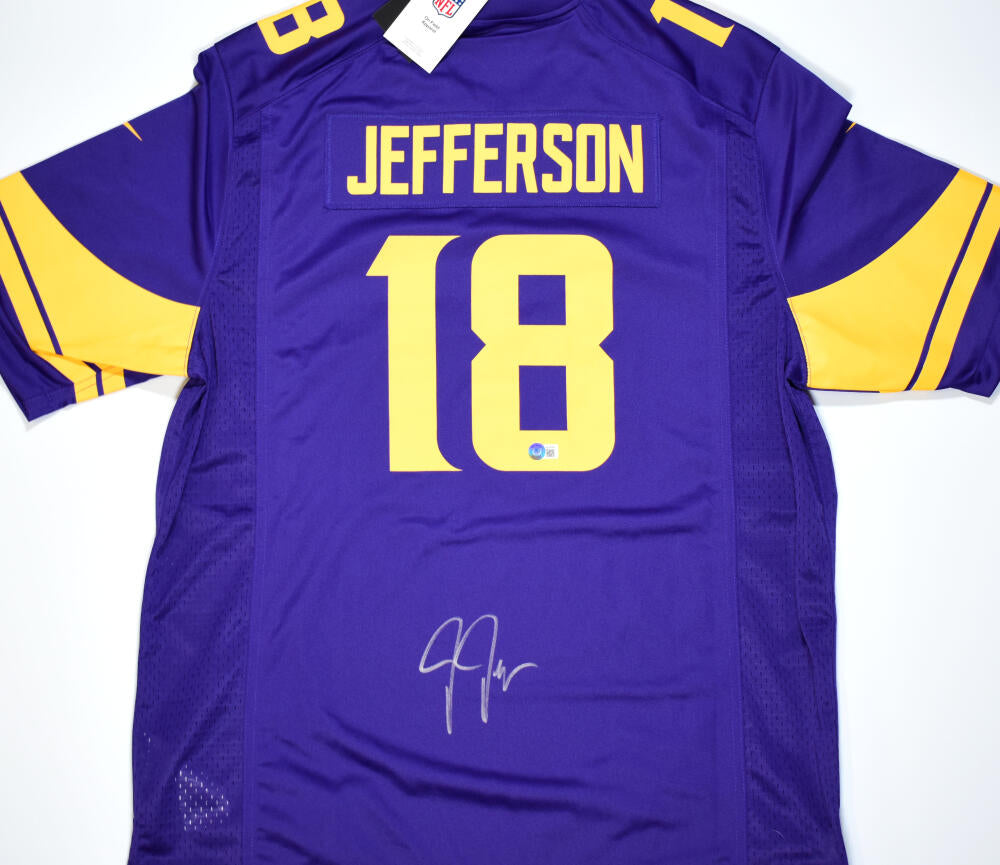 Justin Jefferson Autographed Vikings Purple Nike Vapor Jersey w/2 Insc –  The Jersey Source