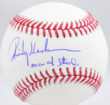 Rickey Henderson Autographed Rawlings OML Baseball w/Man of Steal - Beckett W Hologram  *Blue Image 1