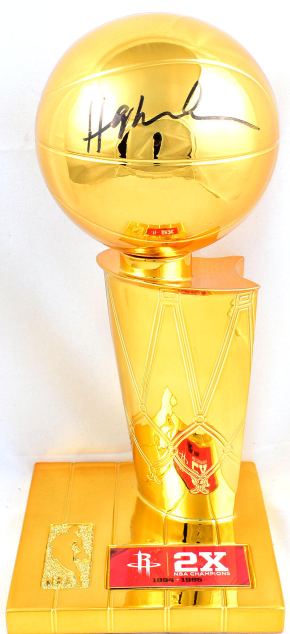 Hakeem Olajuwon Houston Rockets Autographed 12'' Mini NBA Trophy- Beckett W Hologram *Black Image 1