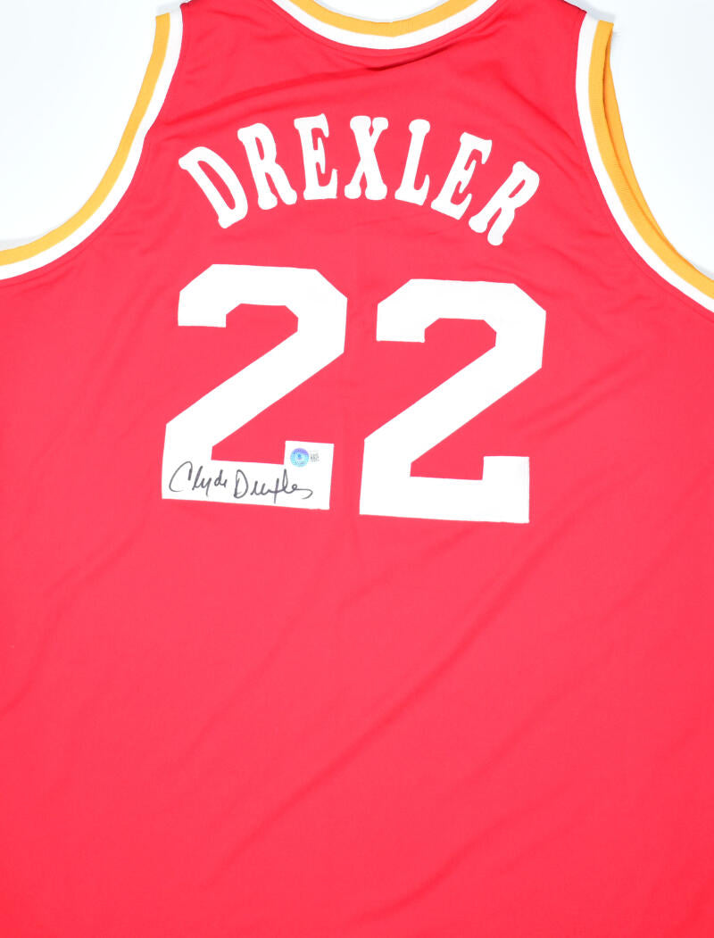 Clyde Drexler Authentic Signed Red Pro Style Jersey Autographed