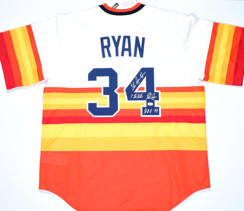 Nolan Ryan Autographed Astros Nike Rainbow Jersey w/ 3 Insc.-AI Verifi –  The Jersey Source