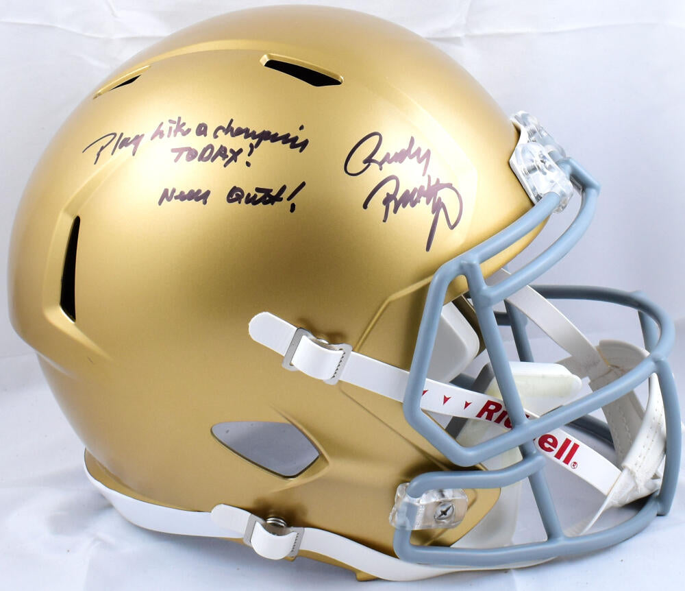 Rudy Ruettiger Signed Notre Dame Riddell F/S Speed Helmet w/2