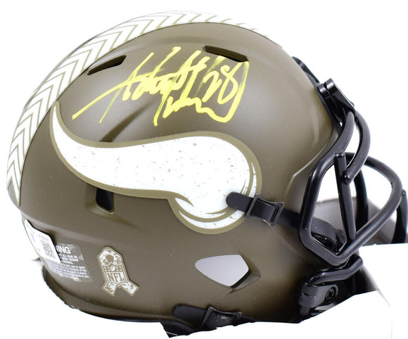 Adrian Peterson Signed Vikings Salute to Service Speed Mini Helmet-Beckett W Hologram *Yellow Image 1