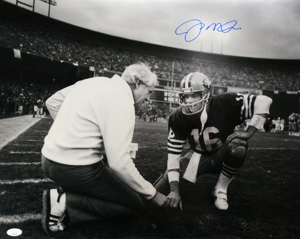 Joe Montana Autographed San Francisco 49ers 16x20 Kneeling W/ Walsh B/ –  The Jersey Source