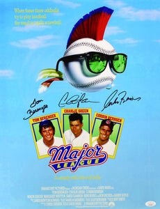 Charlie Sheen Tom Berenger Corbin Bernsen Autographed Major League 16x20 Poster Photo- JSA W *Black Image 1