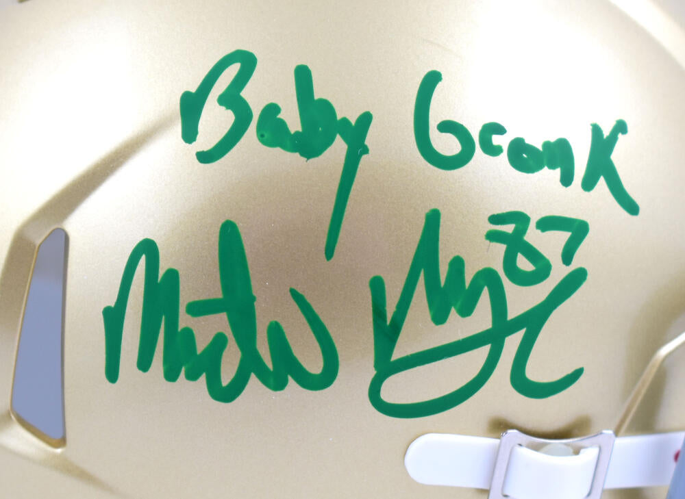 Michael Mayer Autographed Notre Dame Speed Mini Helmet w/Baby Gronk  -Beckett W Hologram *Green