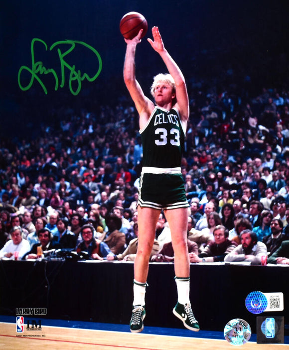 Larry Bird Autographed Boston Celtics 8x10 Jump Shot Photo-Beckett W Hologram *Green Image 1