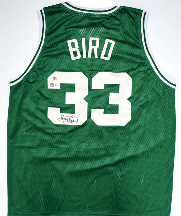 Larry Bird Autographed Green Pro Style Basketball Jersey-Beckett W Hologram *Black *L Image 1