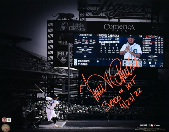 Miguel Cabrera Autographed Detroit Tigers 16x20 Spotlight Photo w/3,000 Hit - Beckett W Hologram *Orange Image 1